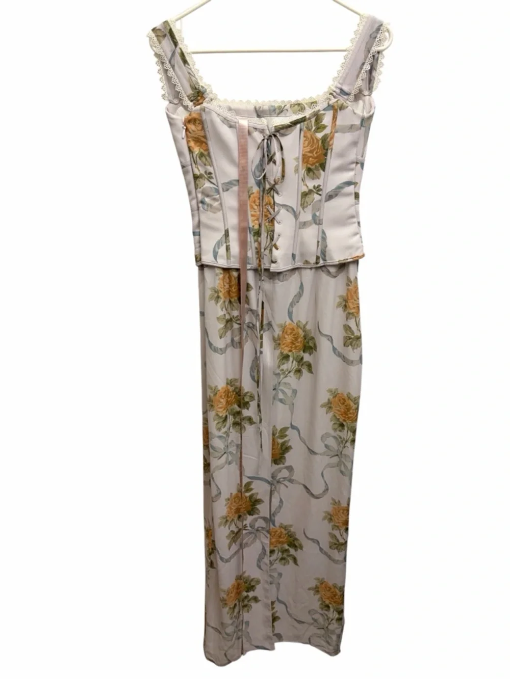 House of CB Isis Yellow Rose Corset Maxi Dress NWT Size M Floral Lace Trim - Picture 11 of 16